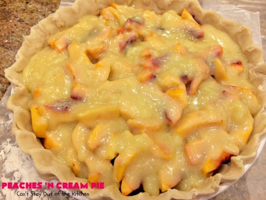 Peaches 'n Cream Pie | Can't Stay Out of the Kitchen | this amazing #peachpie has a yummy #custard filling. Wonderful for a #summer #dessert while fresh #peaches are in season.