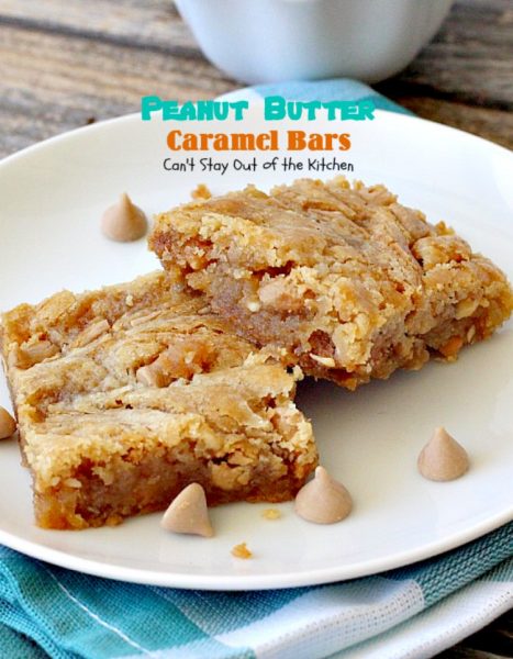 Peanut Butter Caramel Bars | Can't Stay Out of the Kitchen | #peanutbutter & #caramel chips pair together perfectly in this fabulous #brownie. Great option for summer #holidays & potlucks, too. #dessert