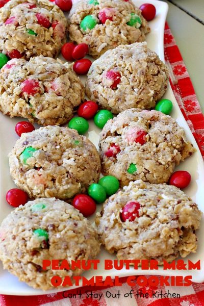 Peanut Butter M&M Oatmeal Cookies | Can't Stay Out of the Kitchen | these fantastic #Oatmeal #Cookies include #coconut #pecans & #PeanutButter #M&Ms. They are so awesome. #Dessert #PeanutButterDessert #OatmealCookie #PeanutButterCookie #Chocolate #tailgating #PeanutButterM&Ms 