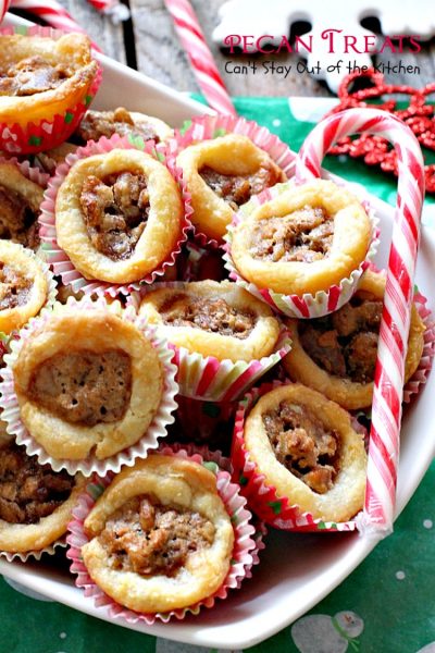 Pecan Treats | Can't Stay Out of the Kitchen | these miniature #pecanpies are our favorite #christmas #cookie. Everybody loves them. They have a cream cheese crust & #pecan & brown sugar filling to die for! #dessert
