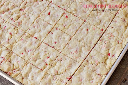 Peppermint Blondies | Can't Stay Out of the Kitchen | these amazing shortbread-type #cookies have #Andes #peppermint crunch baking chips. Fabulous for a #holiday #dessert.