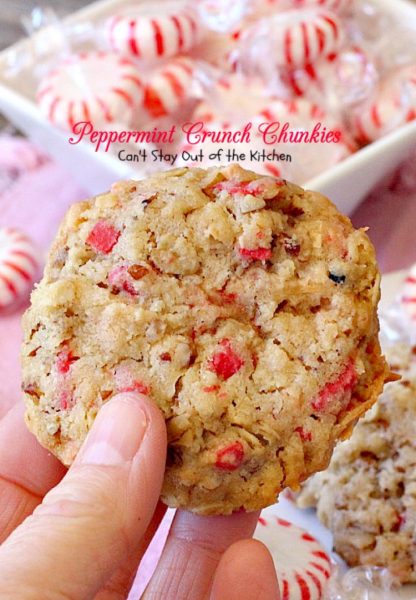Peppermint Crunch Chunkies | Can't Stay Out of the Kitchen | these lovely oatmeal #cookies are filled with #coconut & #Andes #peppermint baking chips. They make an unbelievably heavenly #Christmas #dessert.