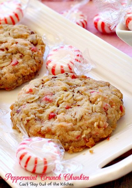 Peppermint Crunch Chunkies | Can't Stay Out of the Kitchen | these lovely oatmeal #cookies are filled with #coconut & #Andes #peppermint baking chips. They make an unbelievably heavenly #Christmas #dessert.