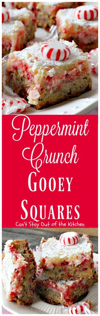 Peppermint Crunch Gooey Squares | Can't Stay Out of the Kitchen | these ooey gooey #cookies are fantastic for the #holidays. They use #Andes #peppermintcrunchbakingchips. If you love #peppermint you'll love this #cheesecake #dessert.