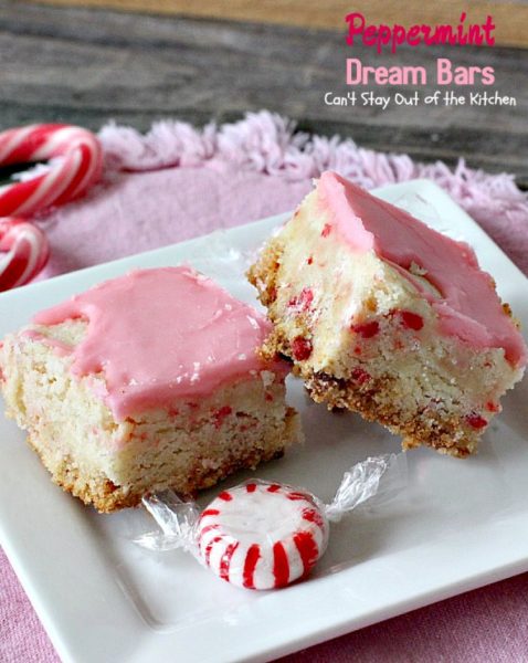 Peppermint Dream Bars | Can't Stay Out of the Kitchen | these spectacular #cookies are based on the #ParadiseCafe #sugarcookie recipe. They include #andes #peppermint baking chips for an explosion of flavor. #dessert