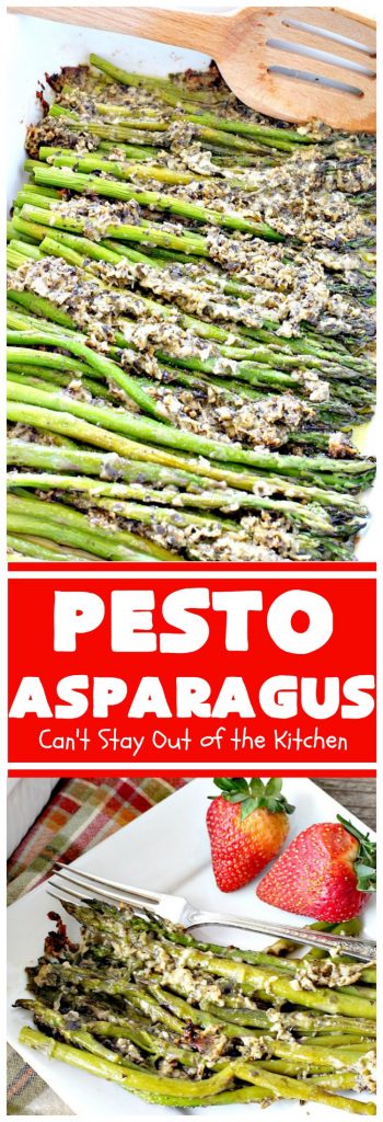 Pesto Asparagus | Can't Stay Out of the Kitchen | fabulous 3-ingredient side dish that's perfect for #holiday menus. So easy & a great way to serve #asparagus. #glutenfree #parmesancheese