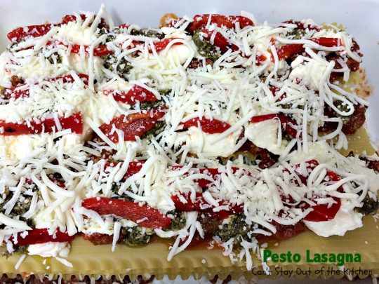 Pesto Lasagna | Can't Stay Out of the Kitchen | this amazing #lasagna is one of the BEST you'll ever eat! It uses oven-ready #noodles which makes it a lot easier to assemble. #pasta #pesto