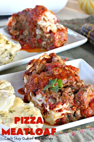 Pizza Meatloaf | Can't Stay Out of the Kitchen | this jazzed up #meatloaf is spectacular & a family favorite. It's got an #Italian flare by adding #mozzallacheese & #spaghettisauce. It tastes like #pizza but in meatloaf form. Terrific weeknight dinner. #beef