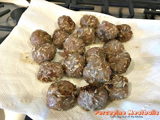 Porcupine Meatballs | Can't Stay Out of the Kitchen | these delicious #meatballs are smothered in a tasty #spaghettisauce. Made with #rice so they're #glutenfree. #beef #groundbeef