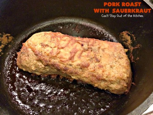 Pork Roast with Sauerkraut | Can't Stay Out of the Kitchen | our favorite comfort food when we were growing up. This is terrific for #Easter & company dinners. Uses only a handful of ingredients so it's very easy. #glutenfree #sauerkraut #pork
