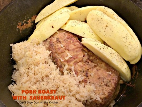 Pork Roast with Sauerkraut | Can't Stay Out of the Kitchen | our favorite comfort food when we were growing up. This is terrific for #Easter & company dinners. Uses only a handful of ingredients so it's very easy. #glutenfree #sauerkraut #pork