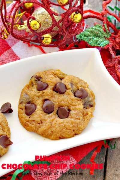 Pumpkin Chocolate Chip Cookies | Can't Stay Out of the Kitchen | these #pumpkin #cookies are utterly delightful. They're filled with #chocolate chips & delicately seasoned with #cinnamon & pumpkin pie spice. Terrific for #holiday baking. #dessert