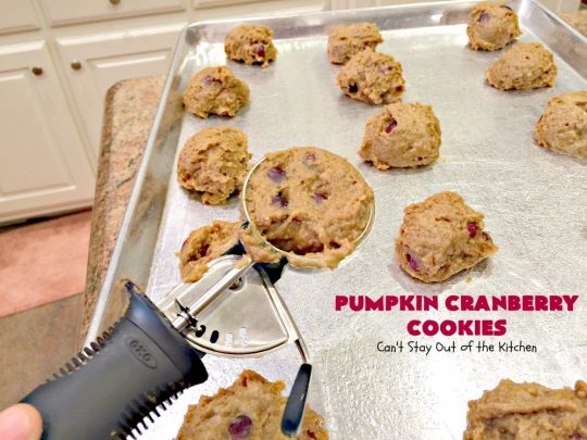 Pumpkin Cranberry Cookies | Can't Stay Out of the Kitchen | these favorite #Christmas #cookies use #pumpkin, fresh #cranberries & have a #cinnamon frosting on top with #sprinkles! Terrific #dessert for #fall baking.