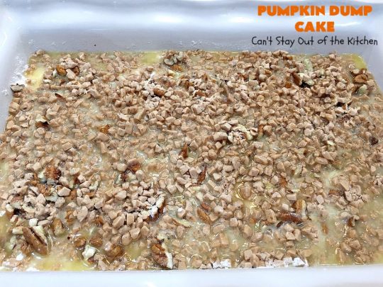 Pumpkin Dump Cake | Can't Stay Out of the Kitchen | this spectacular #DumpCake is not just for #Fall! It's made with #pumpkin, #pecans & HeathEnglishToffeeBits. This drool-worthy #dessert will knock your socks off! Serve for #holidays like #MothersDay or #FathersDay. #Toffee #Caramel #PumpkinDessert #ToffeeDessert #PumpkinDumpCake #HolidayDessert #MothersDayDessert #FathersDayDessert