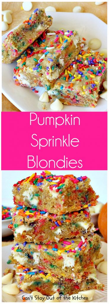 Pumpkin Sprinkle Blondies | Can't Stay Out of the Kitchen
