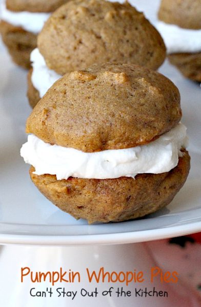 Pumpkin Whoopie Pies | Can't Stay Out of the Kitchen| these are the BEST #pumpkin #whoopiepies you've ever eaten. Rich, decadent and so scrumptious you won't be able to stop at just one! #cookie #dessert