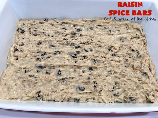 Raisin Spice Bars | Can't Stay Out of the Kitchen | these luscious #cookies are filled with #raisins & #pecans. Terrific #dessert any time of the year. They have a rich, #lemon buttercream icing. #brownie #RaisinSpiceBars #Tailgating #Holiday #HolidayDessert #ChristmasCookieExchange #SpiceCookies #RaisinCookies