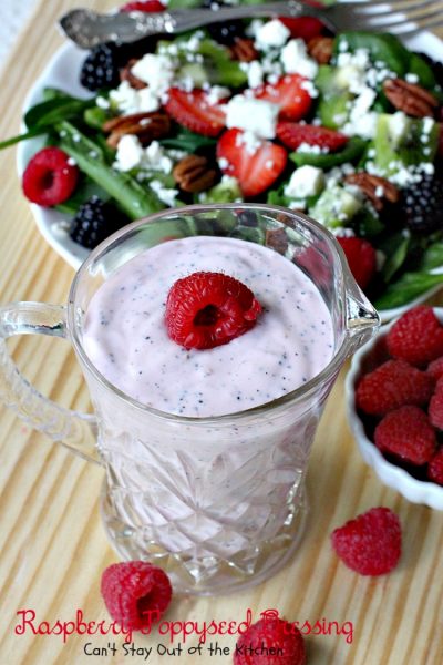 Raspberry Poppyseed Dressing | Can't Stay Out of the Kitchen | amazing #saladdressing with #Greekyogurt #raspberries #poppyseeds and made with honey and avocado oil! Healthy, #glutenfree & #cleaneating