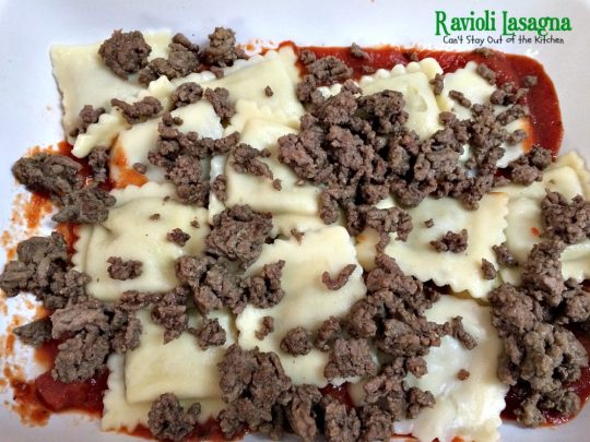 Ravioli Lasagna | Can't Stay Out of the Kitchen | this amazing #lasagna is SOOO quick and easy to make. It uses #beef or cheese #ravioli and #spaghettisauce making it so effortless on weeknights when you don't have a lot of time to prepare a meal. #pasta