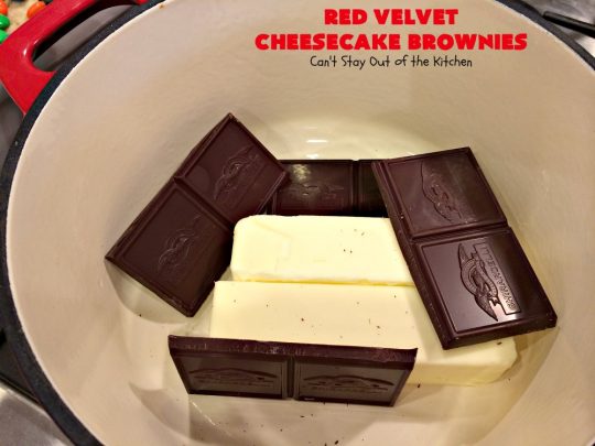 Red Velvet Cheesecake Brownies | Can't Stay Out of the Kitchen | these are the most awesome #redvelvet #brownies ever! They have a luscious #cheesecake layer swirled into the batter. Perfect #dessert for #holidays like #Christmas or #ValentinesDay.