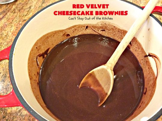 Red Velvet Cheesecake Brownies | Can't Stay Out of the Kitchen | these are the most awesome #redvelvet #brownies ever! They have a luscious #cheesecake layer swirled into the batter. Perfect #dessert for #holidays like #Christmas or #ValentinesDay.