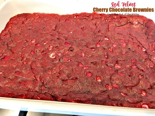 Red Velvet Cherry Chocolate Brownies | Can't Stay Out of the Kitchen | these fantastic #brownies start with a #RedVelvet cake mix and #M&M's. Totally outrageous #dessert you've got to make for #Valentine'sDay!
