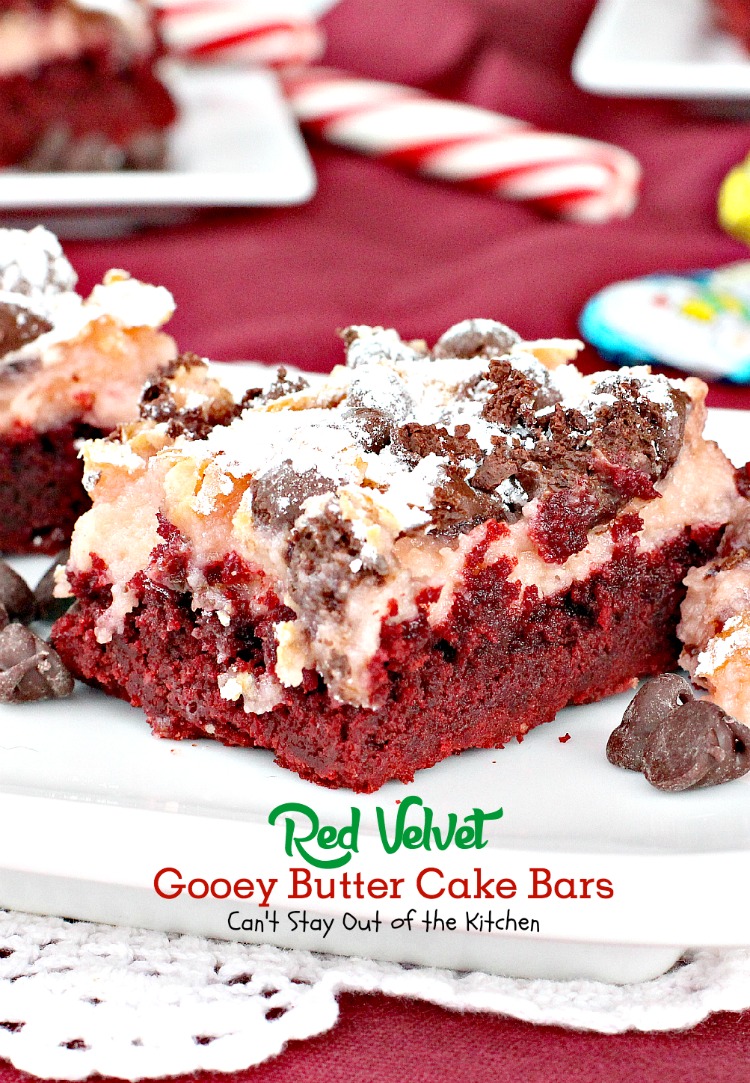 Red Velvet Gooey Butter Cake Bars Can't Stay Out of the Kitchen
