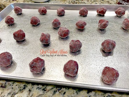Red Velvet Kisses | Can't Stay Out of the Kitchen | these amazing #redvelvet #cookies have a #Hersheys kiss in the center. Fabulous for #holiday baking. #chocolate #dessert