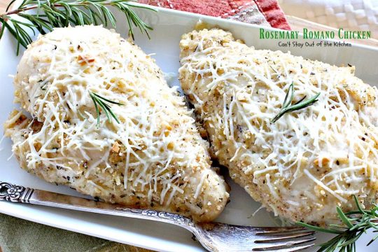 Rosemary Romano Chicken | Can't Stay Out of the Kitchen | this fabulous #chicken entree can be oven ready in 5 minutes! Great #casserole to make when you're short on time. #romanocheese #glutenfree