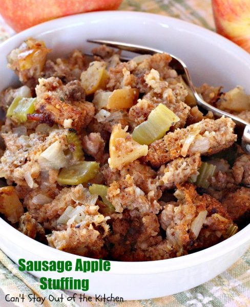 Sausage Apple Stuffing | Can't Stay Out of the Kitchen | this fantastic #stuffing is the perfect #sidedish for #holidays like #Christmas, #Thanksgiving or #Easter.