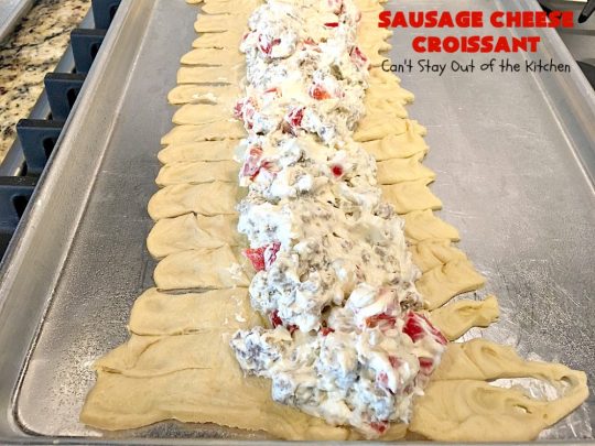 Sausage Cheese Croissant | Can't Stay Out of the Kitchen | this delicious #croissant is stuffed with #sausage & cream cheese and perfect for a #holiday or company #breakfast.