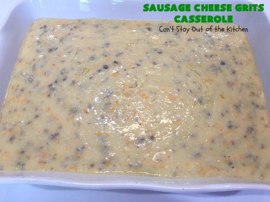 Sausage Cheese Grits Casserole | Can't Stay Out of the Kitchen | this amazing #Grits #casserole is amped up in flavor with the additions of #sausage & #CheddarCheese. Because it can be prepared a day in advance, it's an easy & delicious #breakfast dish for #holiday fare like #MothersDay or #FathersDay. #Southern #Pork #SausageGrits #CheeseGrits #SausageCheeseGritsCasserole #GlutenFree #GlutenFreeBreakfast #HolidayBreakfast #MothersDayBreakast #FathersDayBreakfast #GlutenFreeCheeseGrits 