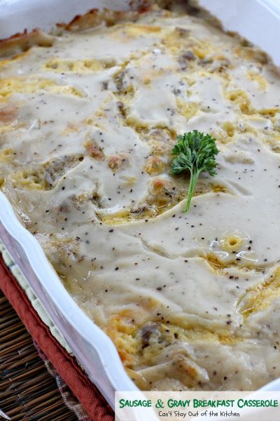 Sausage and Gravy Biscuit Casserole | Can't Stay Out of the Kitchen | one of the BEST #breakfast #casseroles you'll ever eat. This one tastes just like eating #sausage #biscuits and #gravy!