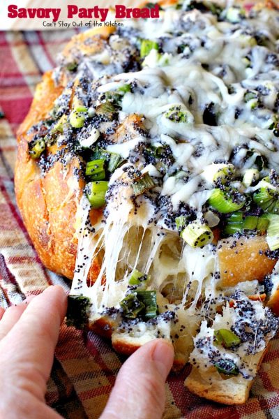Savory Party Bread | Can't Stay Out of the Kitchen | this awesome #bread is a great #appetizer for any party. Quick, easy & so scrumptious you'll be drooling over every bite. #montereyjackcheese