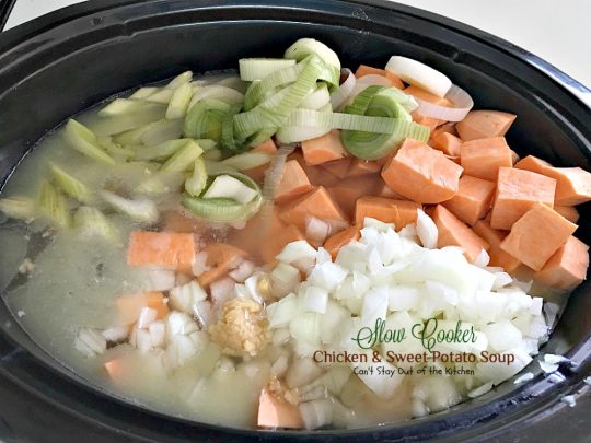 Slow Cooker Chicken and Sweet Potato Soup | Can't Stay Out of the Kitchen | this heavenly #soup is made in the #crockpot making it so easy. It's a wonderful fall or winter soup when you want a delightful comfort food for dinner. #chicken #veggies #sweetpotatoes
