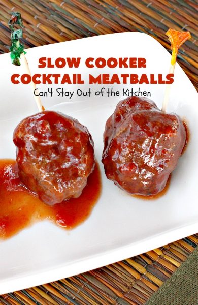 Slow Cooker Cocktail Meatballs | Can't Stay Out of the Kitchen | this favorite #meatballs recipe includes grape jelly & #SweetBabyRays #BBQ sauce! It's fabulous for #tailgating, #NewYearsEve or #SuperBowl parties. So easy, too! #appetizer