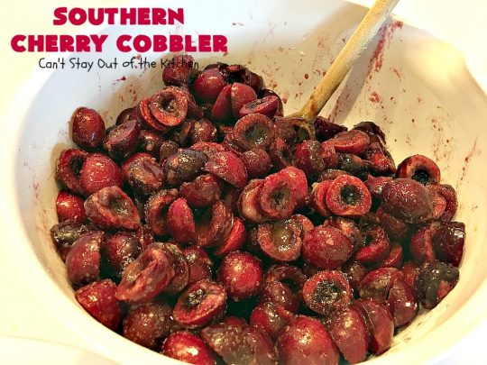 Southern Cherry Cobbler | Can't Stay Out of the Kitchen | This fantastic #cherry #cobbler is the perfect #dessert for company now that fresh #cherries are in season. Terrific for potlucks & backyard BBQs. #cherrycobbler #Canbassador #NorthwestCherryGrowers