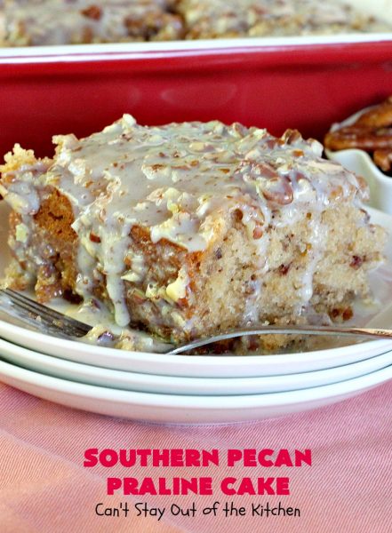Southern Pecan Praline Cake | Can't Stay Out of the Kitchen | this fantastic #cake tastes like eating #pralines in a butter #pecan cake! It explodes in flavor & is perfect for #dessert or a #holiday #breakfast since it has the consistency of #coffeecake. #Easter #MothersDay #FathersDay