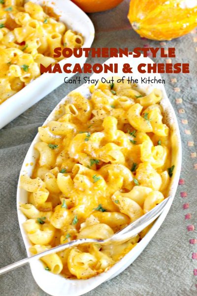 Southern-Style Macaroni and Cheese | Can't Stay Out of the Kitchen | I love this fantastic #macaroni & #cheese dish. It uses 3 cheeses & gets its zip from #cajun seasoning. This kid-friendly #casserole is perfect for potlucks or #MeatlessMondays. #macaroniandcheese