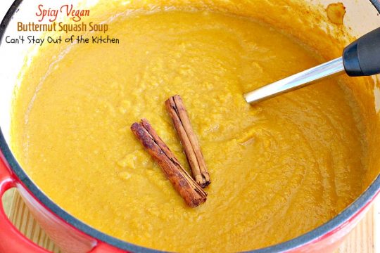 Spicy Vegan Butternut Squash Soup | Can't Stay Out of the Kitchen | this spicy #soup is an amazing way to use #apples & #butternutsquash. Great comfort food.