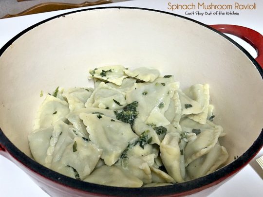 Spinach Mushroom Ravioli | Can't Stay Out of the Kitchen | this scrumptious #ravioli dish is filled with #mushrooms #spinach & #cheese in a delicious #alfredo sauce. Very quick and easy, too. #pasta