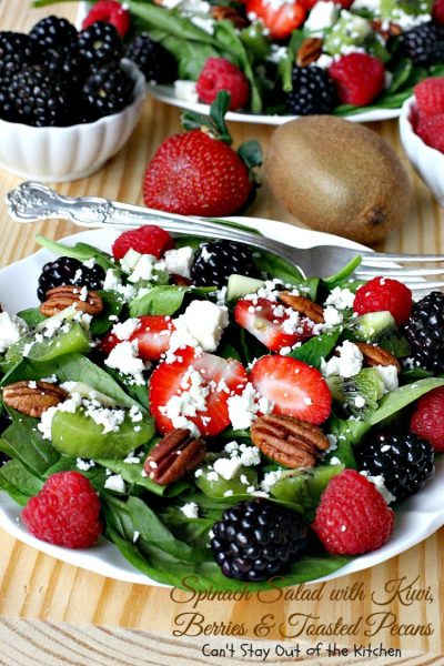Spinach Salad with Kiwi, Berries and Toasted Pecans | Can't Stay Out of the Kitchen