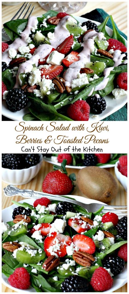 Spinach Salad with Kiwi, Berries and Toasted Pecans | Can't Stay Out of the Kitchen