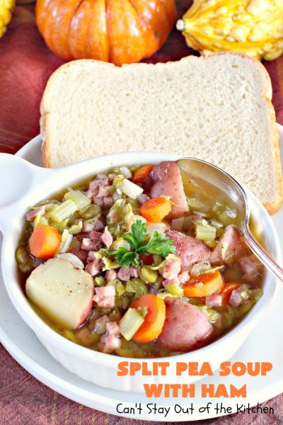 Split Pea Soup with Ham | Can't Stay Out of the Kitchen | I LOVE this #soup. It's always been one of our favorites. It's so flavorful & delicious. #ham #splitpeas #glutenfree