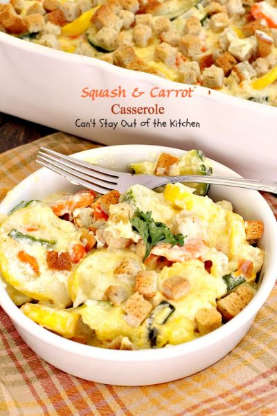 Squash and Carrot Casserole | Can't Stay Out of the Kitchen | this fantastic #squash #casserole is great for the #holidays & always a family favorite. So easy to assemble, too. #carrots #PepperidgeFarmstuffing