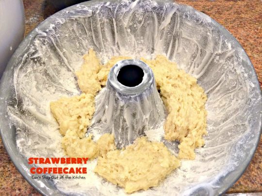 Strawberry Coffeecake | Can't Stay Out of the Kitchen | this is one of our favorite #coffeecake recipes. It's wonderful for #holiday #breakfast menus like #FourthofJuly. It's also terrific served as a #dessert. #strawberries #cake