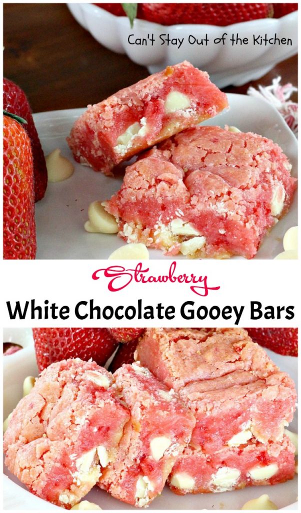 Strawberry White Chocolate Gooey Bars Collage