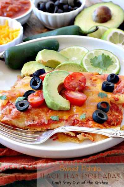Sweet Potato Black Bean Enchiladas | Can't Stay Out of the Kitchen | these #enchiladas are absolutely awesome. Great #TexMex #MeatlessMonday recipe. #glutenfree #blackbeans #sweetpotatoes 