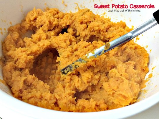 Sweet Potato Casserole | Can't Stay Out of the Kitchen | This amazing #casserole is always one of our most requested #holiday #sidedishes. Everyone loves the souffle texture and #praline topping. #sweetpotatoes
