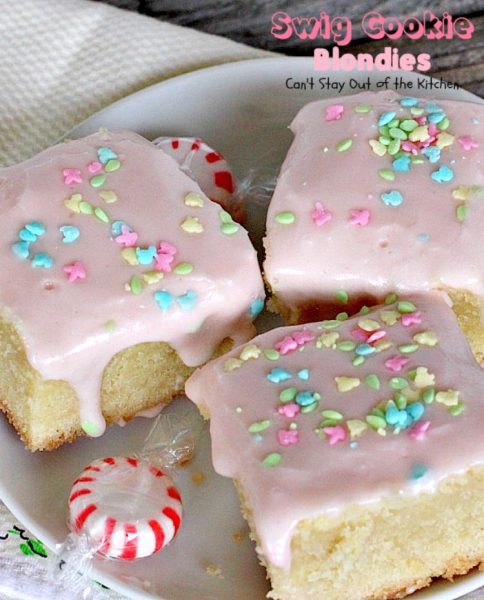 Swig Cookie Blondies | Can't Stay Out of the Kitchen | these blondies are divine! The sour cream icing is spectacular. We loved these #cookies. #dessert